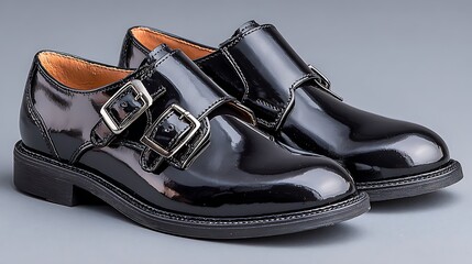 Shiny black buckle shoes with chunky soles
