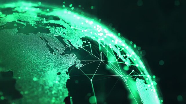 Global network connection illuminating world map with digital data
