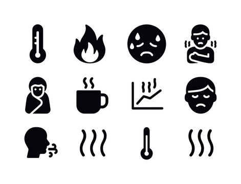 Fever and Chills Icons. Fever and chills. Solid icon set of Feve