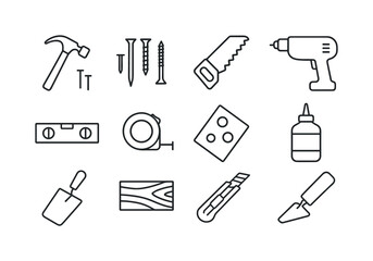 Fototapeta premium DIY Tools Icons. DIY home fixes. Line icon set of DIY home fixes
