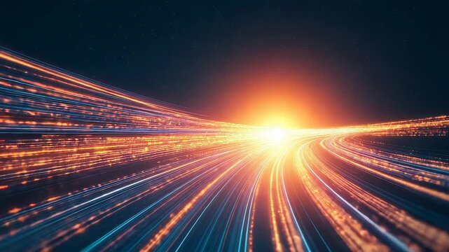 Abstract data light streaming in curved speed path