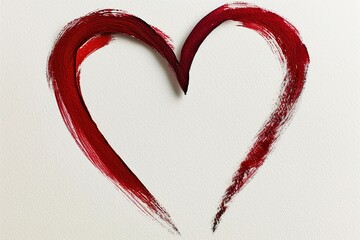 Red heart symbol painted with brush on white background, love and Valentine's Day concept