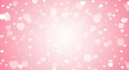 A soft pink background scattered with glowing white hearts, creating a romantic and dreamy atmosphere.