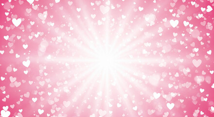A vibrant pink background filled with soft, glowing hearts radiating from a bright center, creating a romantic and cheerful atmosphere.