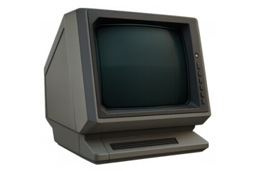 Vintage computer monitor with a blank screen on transparent background, representing retro technology and digital nostalgia
