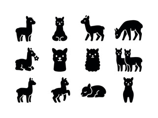Fototapeta premium Baby Alpaca Icons. Baby alpacas. Solid icon set of baby alpacas: