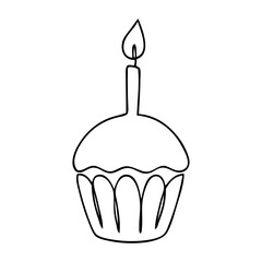 Dibujo de línea continua de cupcake con vela encendida para celebrar el cumpleaños 