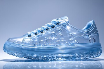 Transparent sneaker filled with blue lights