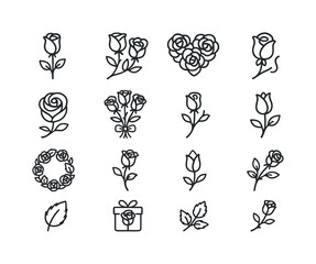 Romantic Roses Icons. Romantic Roses. Line icon set of Romantic