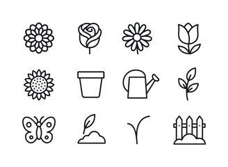 Garden Icon Set. Flower garden. Line icon set of Flower garden: