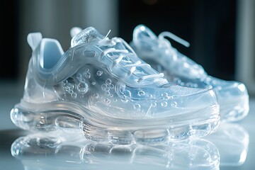 Clear ice sculpture of a modern athletic sneaker