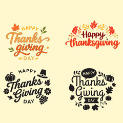 Happy Thanksgiving Lettering and Typography Vector Set Collection with Autumn Elements.