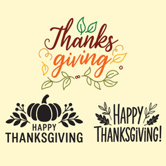 Happy Thanksgiving Lettering and Typography Vector Set Collection with Autumn Elements.