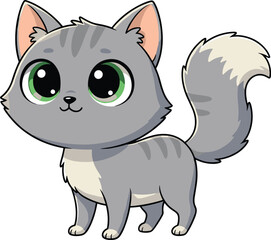 Sweet and cuddly feline character with detailed textures, large expressive eyes, and a playful stance, representing beloved companion animals and young cats.