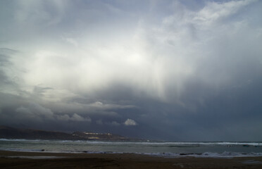 Las Palmas de Gran Canaria, Spain - December 13 2025: European windstorm Emilia affecting Las Canteras beach in Las Palmas de Gran Canaria
