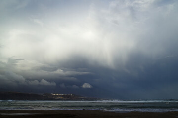 Las Palmas de Gran Canaria, Spain - December 13 2025: European windstorm Emilia affecting Las Canteras beach in Las Palmas de Gran Canaria

