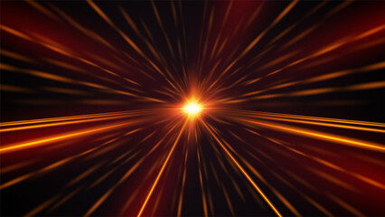 Light burst background with glowing rays and speed lines. Blue and red energy beams create dynamic motion effect on dark with bright neon flare and magical shine. Abstract vector illustration.