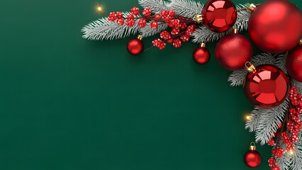 Red christmas decoration on a tree with bokeh lights background	