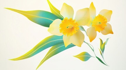 Watercolor style yellow daffodils