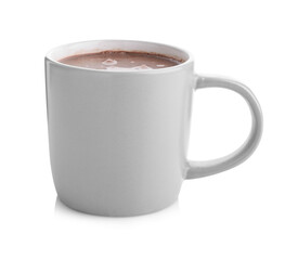Tasty hot cocoa in cup isolated on white