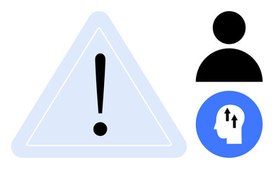 Warning concept. Warning symbol with human profile and growth mindset icon s development and caution. Ideas include risk awareness, personal growth, education, mental health, decision making