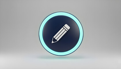 Naklejka premium Vector illustration of a professional web design button featuring sleek metal and steel textures with a pencil icon symbol for office business tools and writing objects