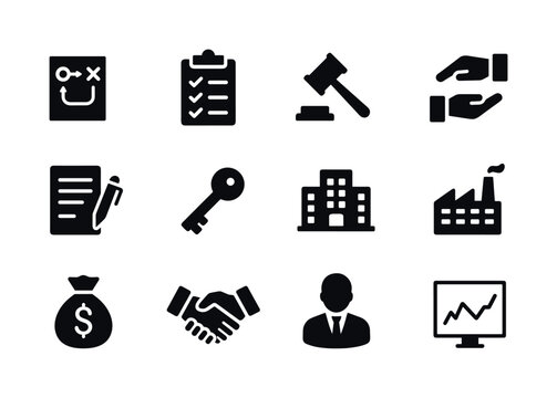 Economic Privatization Icons. Economic privatization steps. Soli