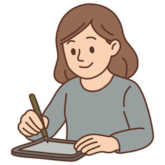 Creative Woman Drawing on Tablet in Cozy Work Style