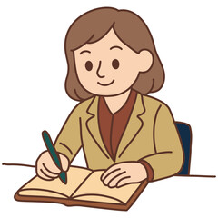 Office Woman Writing Notes in Notebook Illustration