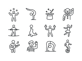 Fototapeta premium Circus Icons. Circus performance acts. Line icon set of Circus p