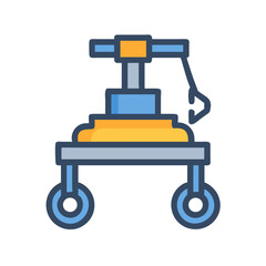 Blue and yellow mobile crane flat icon illustration