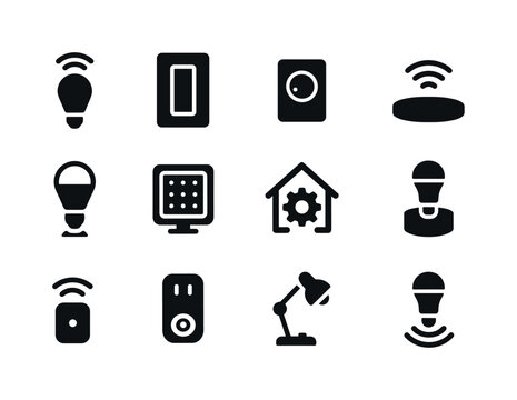 Smart Lighting Icons. Smart home lighting. Solid icon set of Sma
