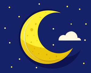 Fototapeta premium Crescent moon and stars in dark blue night sky with small cloud