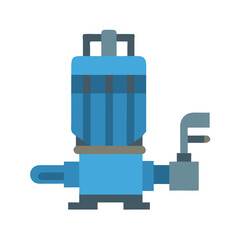 Blue industrial pump illustration on black background in simple style