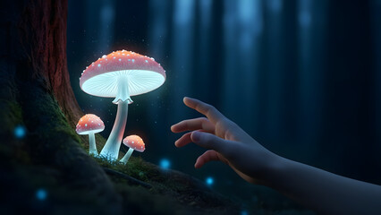 mushrooms in a Mystical Forest at Night