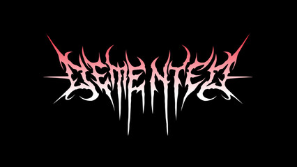 Demented typography vector in symmetrical shapes dark metal lettering style for streetwear, t-shirt print apparel, sticker, poster, band name logo and more