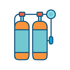 Two oxygen tanks for scuba diving equipment flat illustration