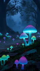 mushrooms in a Mystical Forest at Night