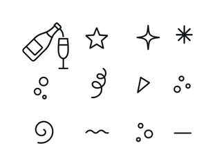 Champagne Celebration Icons. Festive champagne pouring. Line outline icon set of Festive champagne pouring: