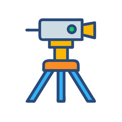 Simple graphic illustration of a camera on tripod isolated