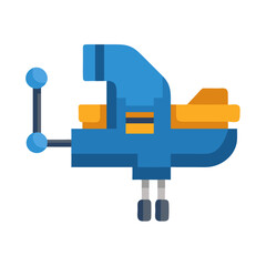 Blue and yellow metal vise isolated on black background