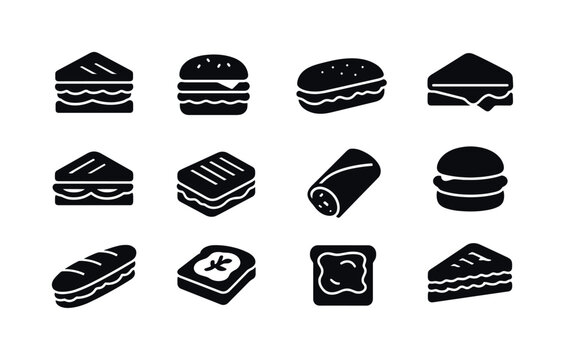 Sandwich Icons Grid. Sandwiches. Solid icon set of Sandwiches: c