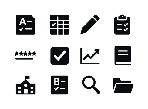 Student Evaluation Icons. Student evaluation. Solid icon set of