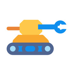 Cartoon tank with wrench on black background stock image