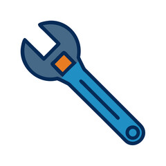 Blue wrench tool illustration isolated on black background