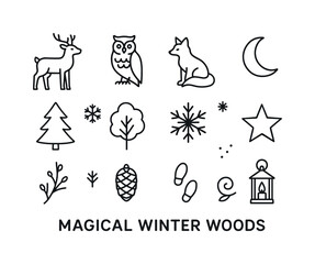 Winter Essentials Icons. Active winter essentials. Line outline icon set of Active winter essentials: jacket,