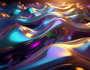 Abstract Metallic Waves With Iridescent Sheen in Dramatic Lighting Creating a Futuristic Sci Fi Landscape