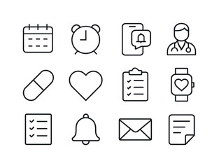 Healthcare Icon Set. Healthcare reminder. Line icon set of healt