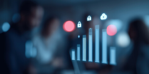 Bar chart visualization demonstrates financial growth alongside robust security lock indicators.