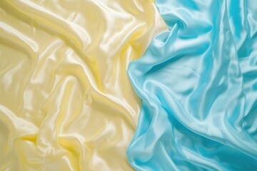 Smooth Yellow and Blue Satin Fabric Texture Background